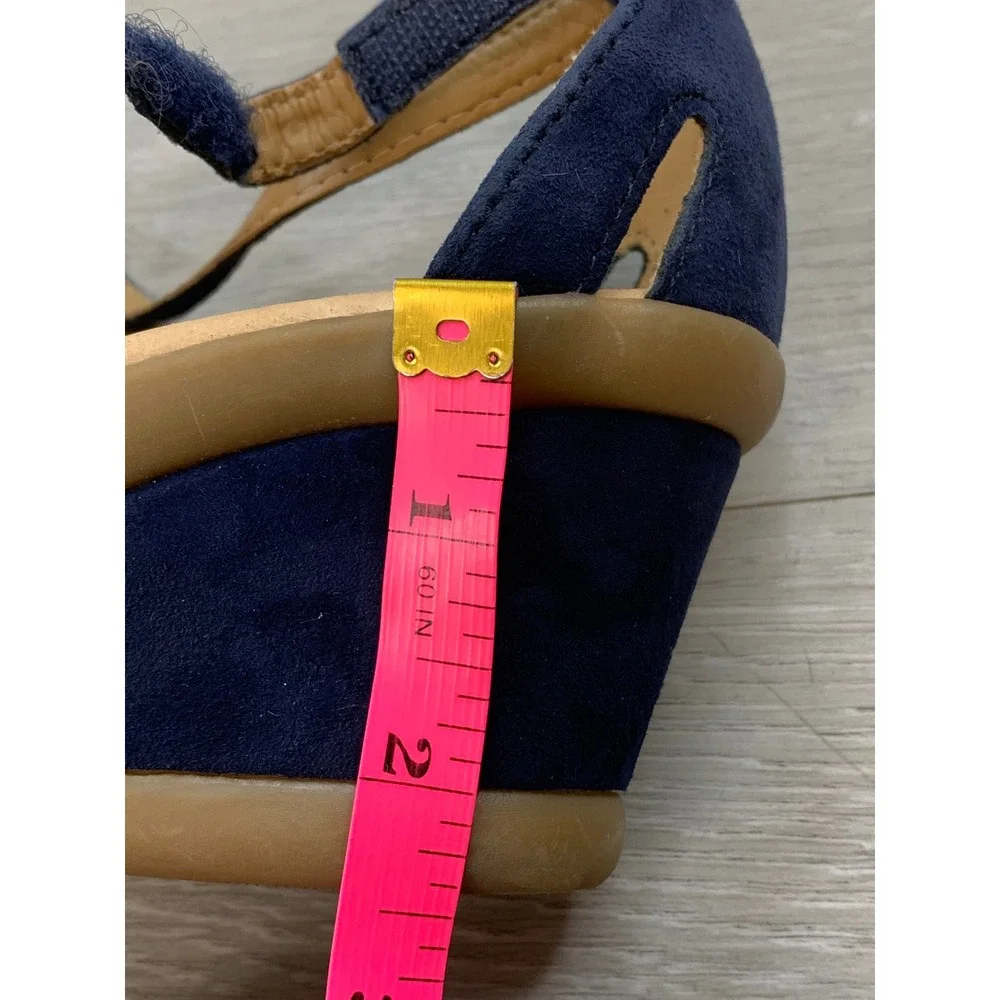 Earth Curvet Women's Sandals Blue Suede Pleated Wedge 6.5 Casual Shoes